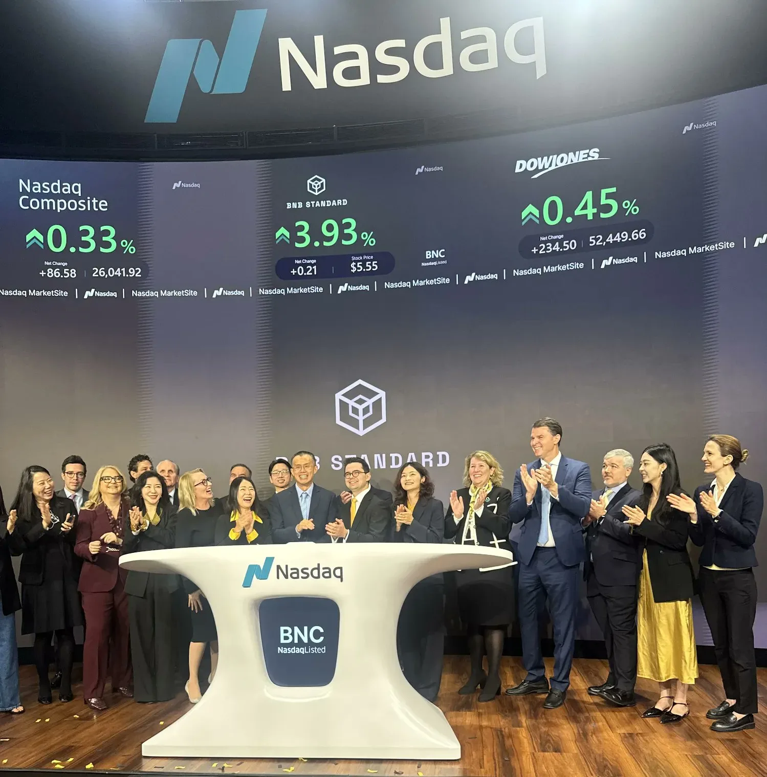 BNB Standard representatives at the Nasdaq opening bell ceremony